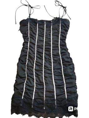 h:ours Revolve Black Ruched Lace Mini Dress Sz S